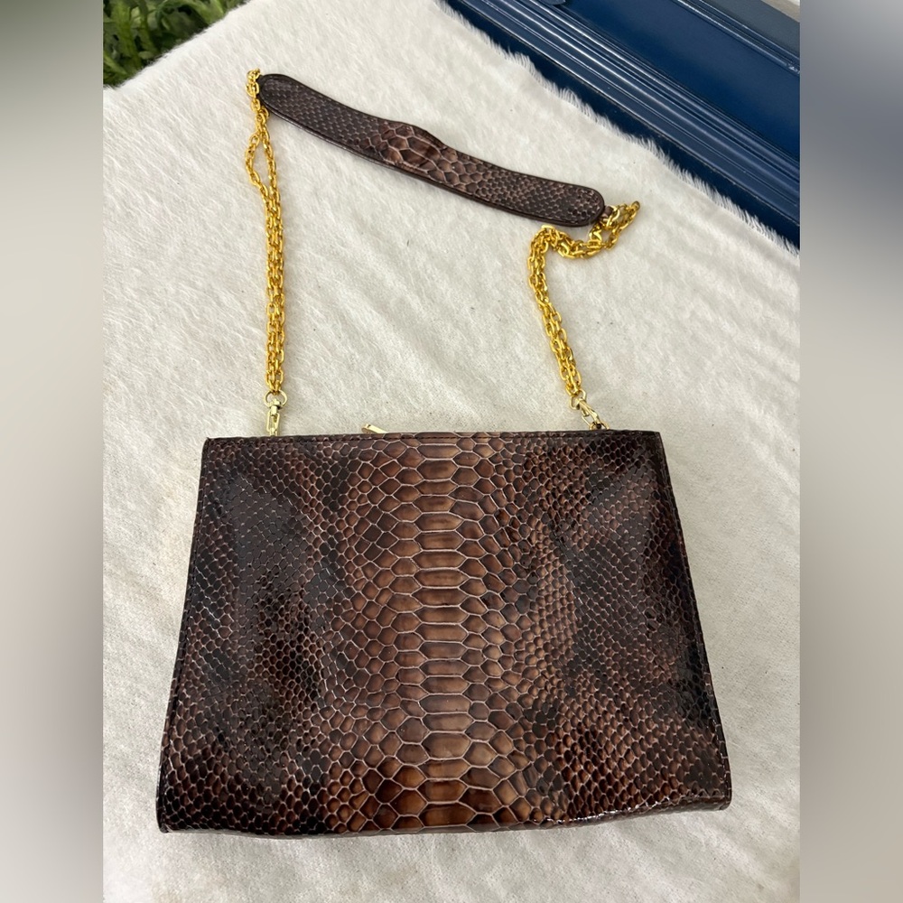 ABAS CROC EMBOSSED LEATHER GOLDFRAME CLUTCH NWOT